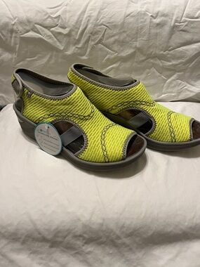 Bzees Neon Yellow Slip-On Comfort Shoe with Gray Trim